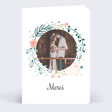 Carte remerciement mariage Couronne de Fleurs