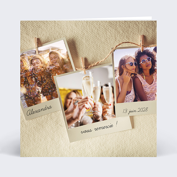 Carte remerciement invitation Summer Polaroïd