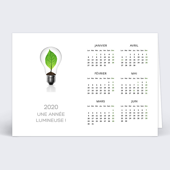 Carte de Voeux Entreprise Calendrier ampoule vert