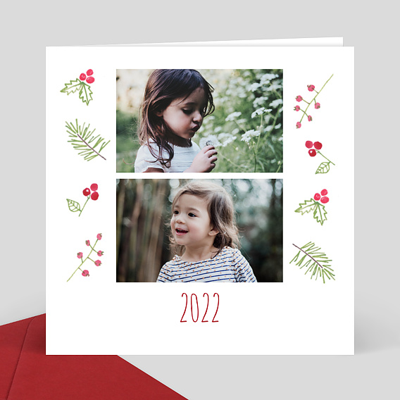 Carte de Voeux Particuliers Carte de Noël aquarelle baies