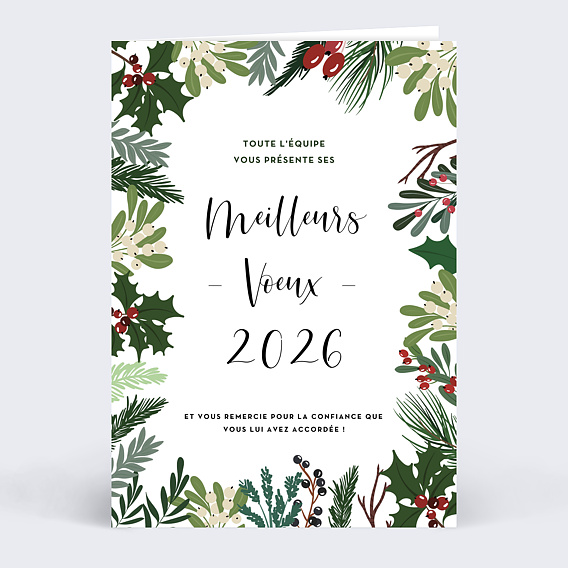Carte de vœux entreprise Bonne Année Houx Recto