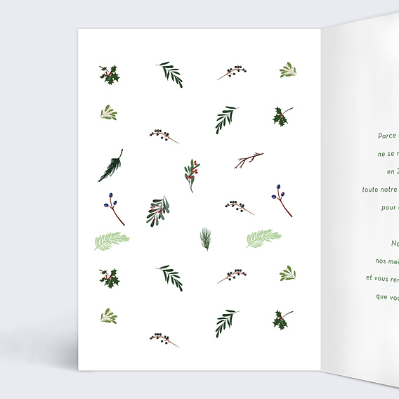 Carte de vœux entreprise Bonne Année Houx Intérieur Gauche