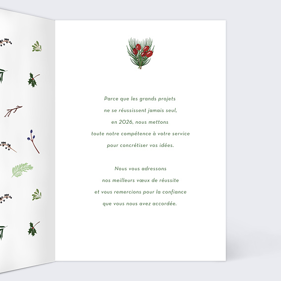 Carte de vœux entreprise Bonne Année Houx Intérieur Droit