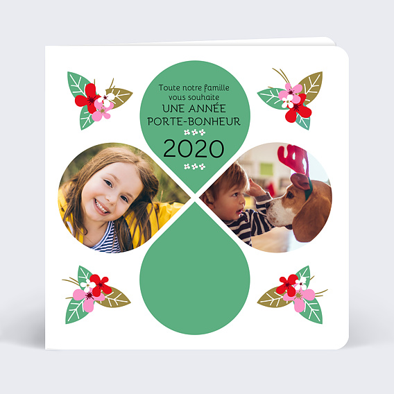 Carte de Voeux Particuliers Trèfle porte-bonheur