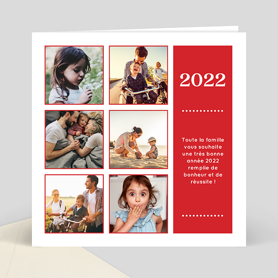 Carte de Voeux Particuliers Voeux carrés cadre rouge