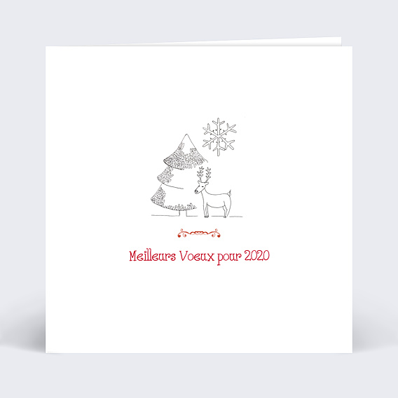 Carte de Voeux Particuliers Voeux sapin et cerf rouge