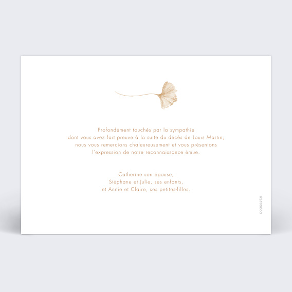 Carte remerciement décès Fleur Beige Verso