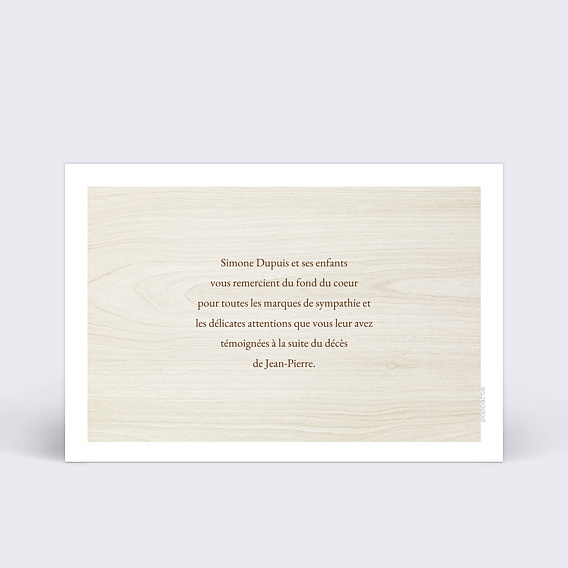 Carte remerciement décès Arbre Bois Verso