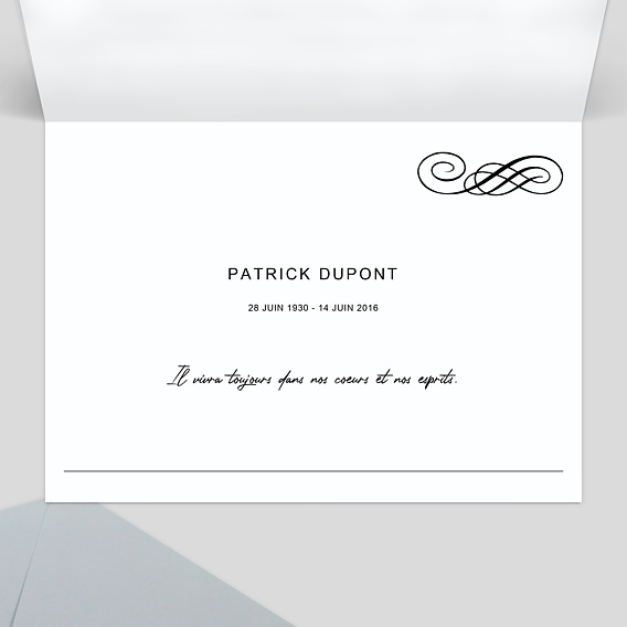Carte remerciement décès Simple Texte Intérieur Droit
