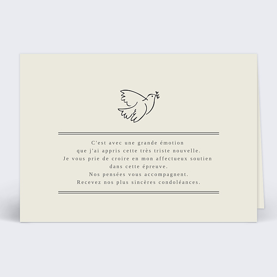 Carte de condoléances Colombe Simple Recto