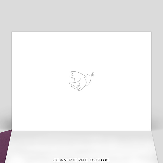 Carte remerciement décès Colombe Simple Intérieur Gauche