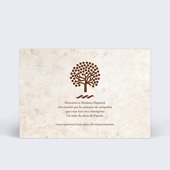 Carte remerciement décès Arbre Effet Papier