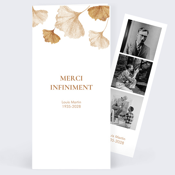 Carte remerciement décès Fleur Beige Recto