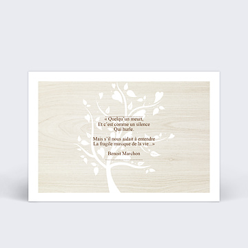 Carte remerciement dcs Arbre Bois