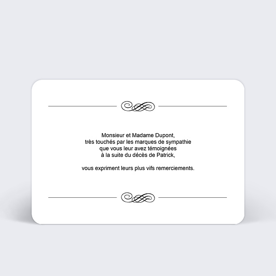 Carte remerciement décès Simple Texte