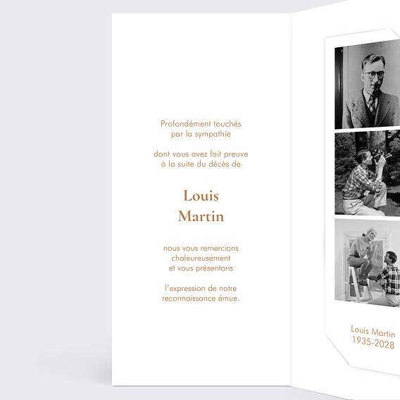 Carte remerciement décès Fleur Beige Intérieur Gauche