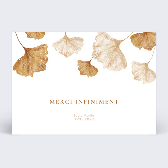 Carte remerciement décès Fleur Beige Recto