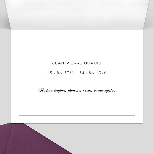 Carte de Remerciement Décès Colombe Simple Intérieur Droit