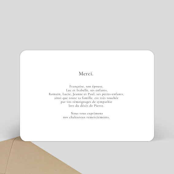 Carte remerciement décès Canopée Verso