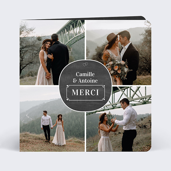 Carte remerciement mariage Photos Ardoise