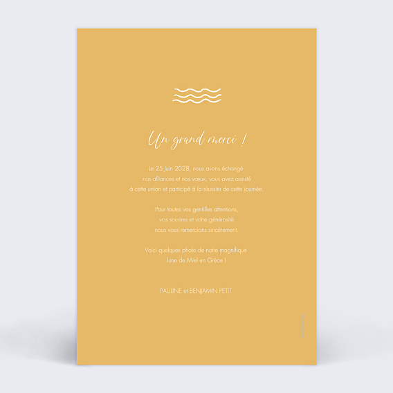 Remerciements mariage Voyage de Noces