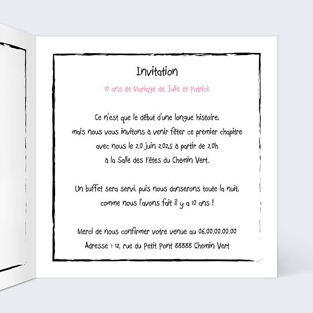 Invitation Anniversaire de Mariage Humour Intérieur Droit