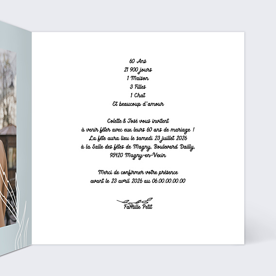 Invitation anniversaire de mariage Anniversaire de Mariage 60 ans