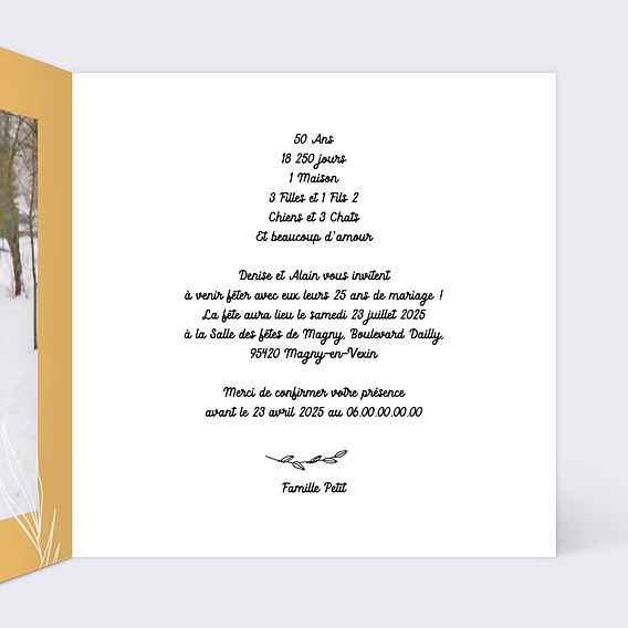 Invitation anniversaire mariage Anniversaire de Mariage 50 ans Intérieur Droit