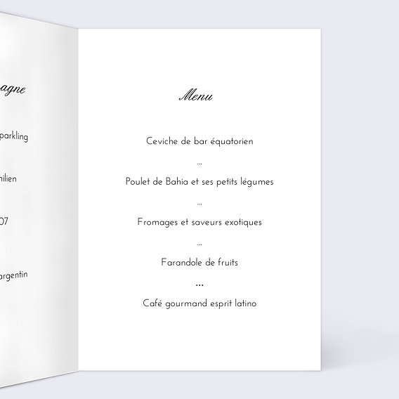 Menu mariage Menu Classique Intérieur Droit