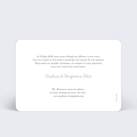 Carte remerciement mariage Voyage Rigolo  Verso