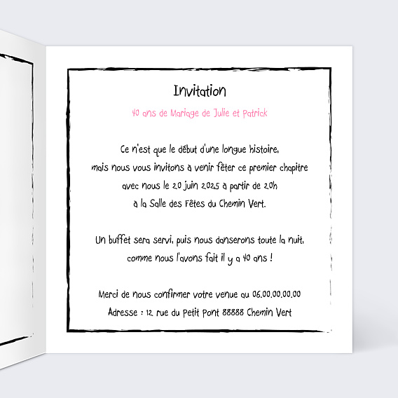 Invitation anniversaire mariage Invitation Humour  Intérieur Droit