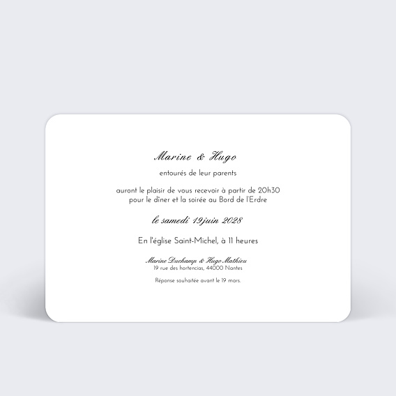 Cartes invitation mariage Invitation Classique Verso
