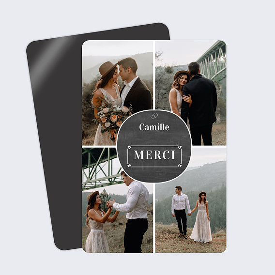 Carte remerciement mariage Photos Ardoise