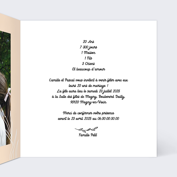 Invitation Anniversaire de Mariage 20 ans Intérieur Droit