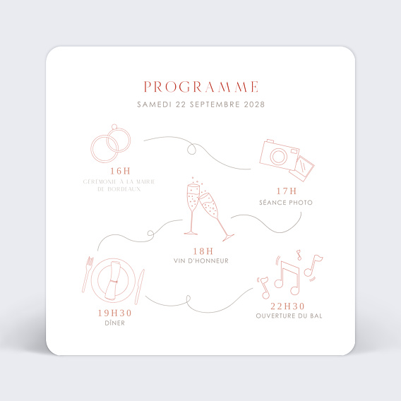 Cartes invitation mariage Programme Illustré