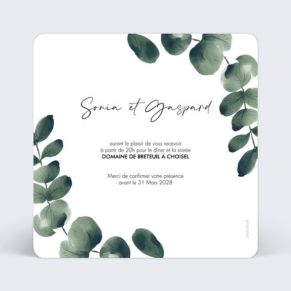 Cartes invitation mariage Branche d'Eucalyptus Verso