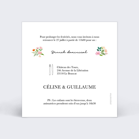Cartes invitation mariage Couronne Champêtre Aquarelle Verso