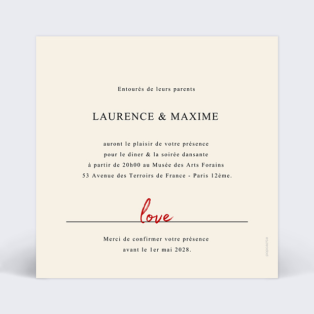 Cartes Invitation Mariage Booklover Verso