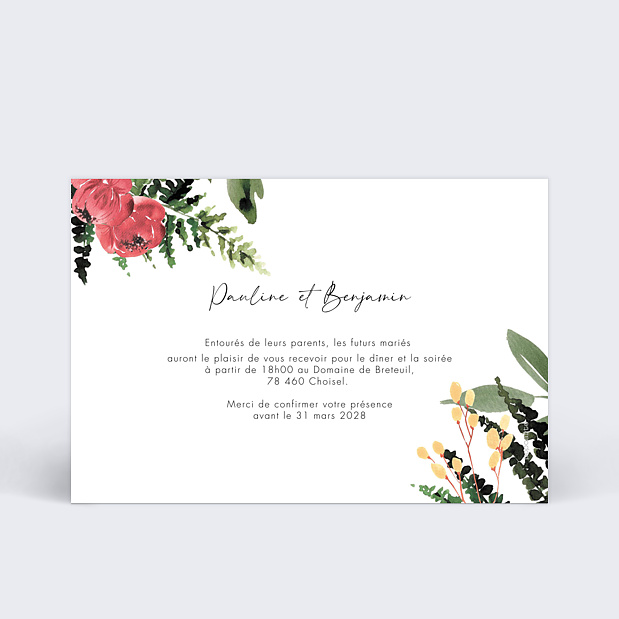Cartes Invitation Mariage Wild Flowers Verso