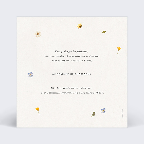 Cartes invitation mariage Fleurs Pressées Verso
