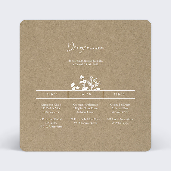 Cartes Invitation Mariage Bouquet Champêtre Programme