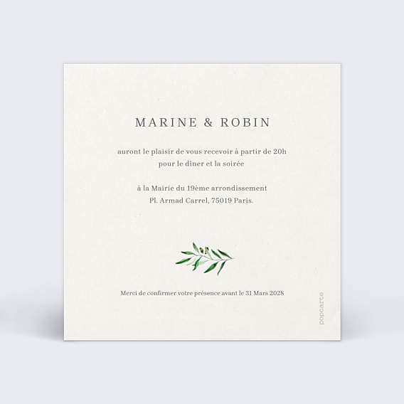 Cartes Invitation Mariage Arche et Oliviers