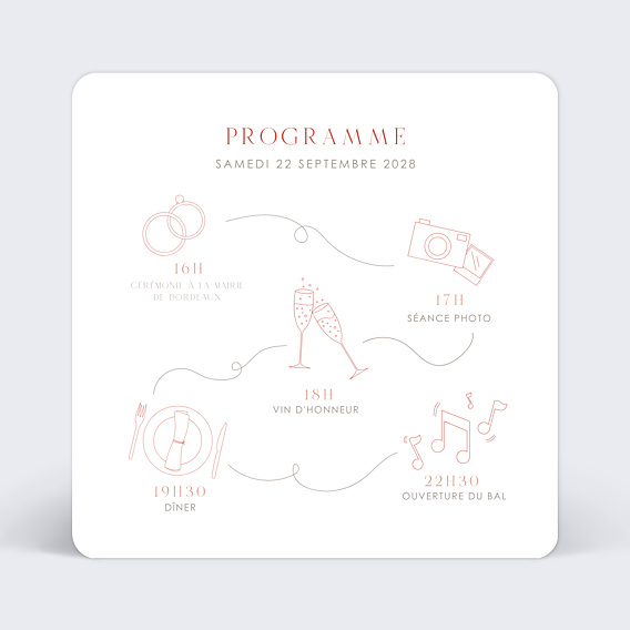 Cartes invitation mariage Programme Illustré