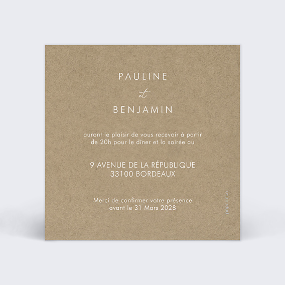 Cartes invitation mariage Modern Love Verso