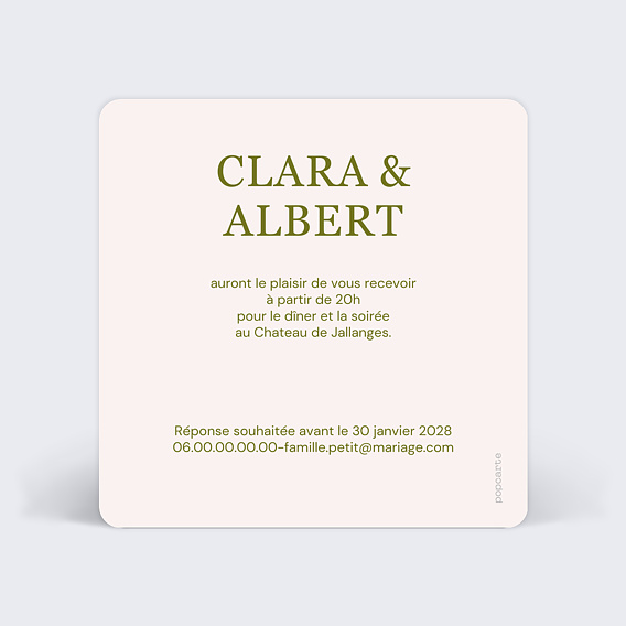 Cartes invitation mariage Table de fête Verso