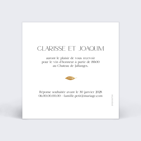 Cartes invitation mariage Couronne chic Verso