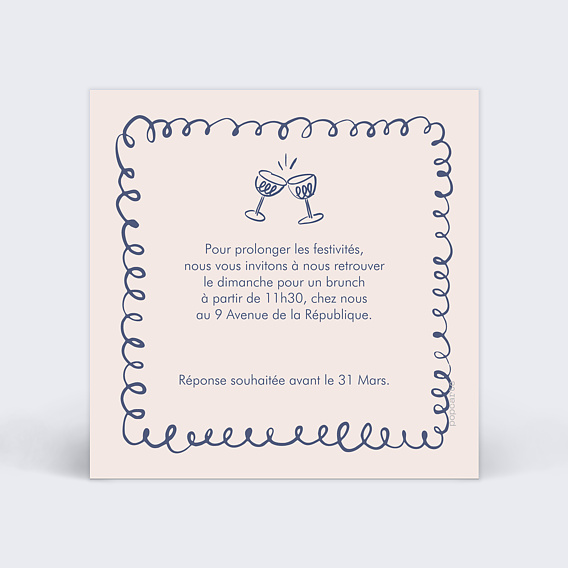 Cartes invitation mariage Dessin à la main Verso