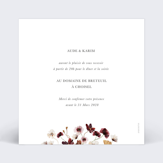 Cartes invitation mariage Jardin Sauvage Verso