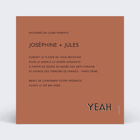 Cartes invitation mariage Bold Verso