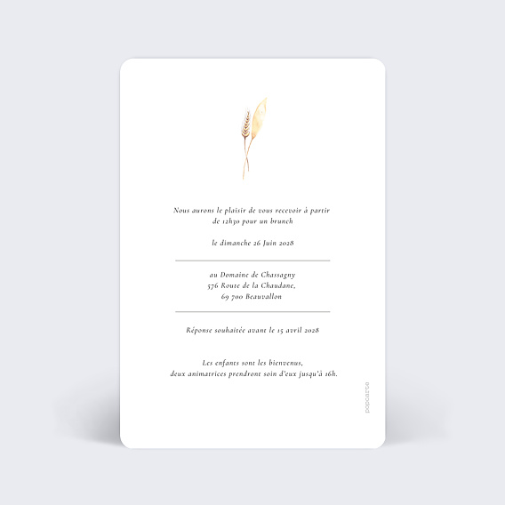 Cartes invitation mariage Bohemia Verso